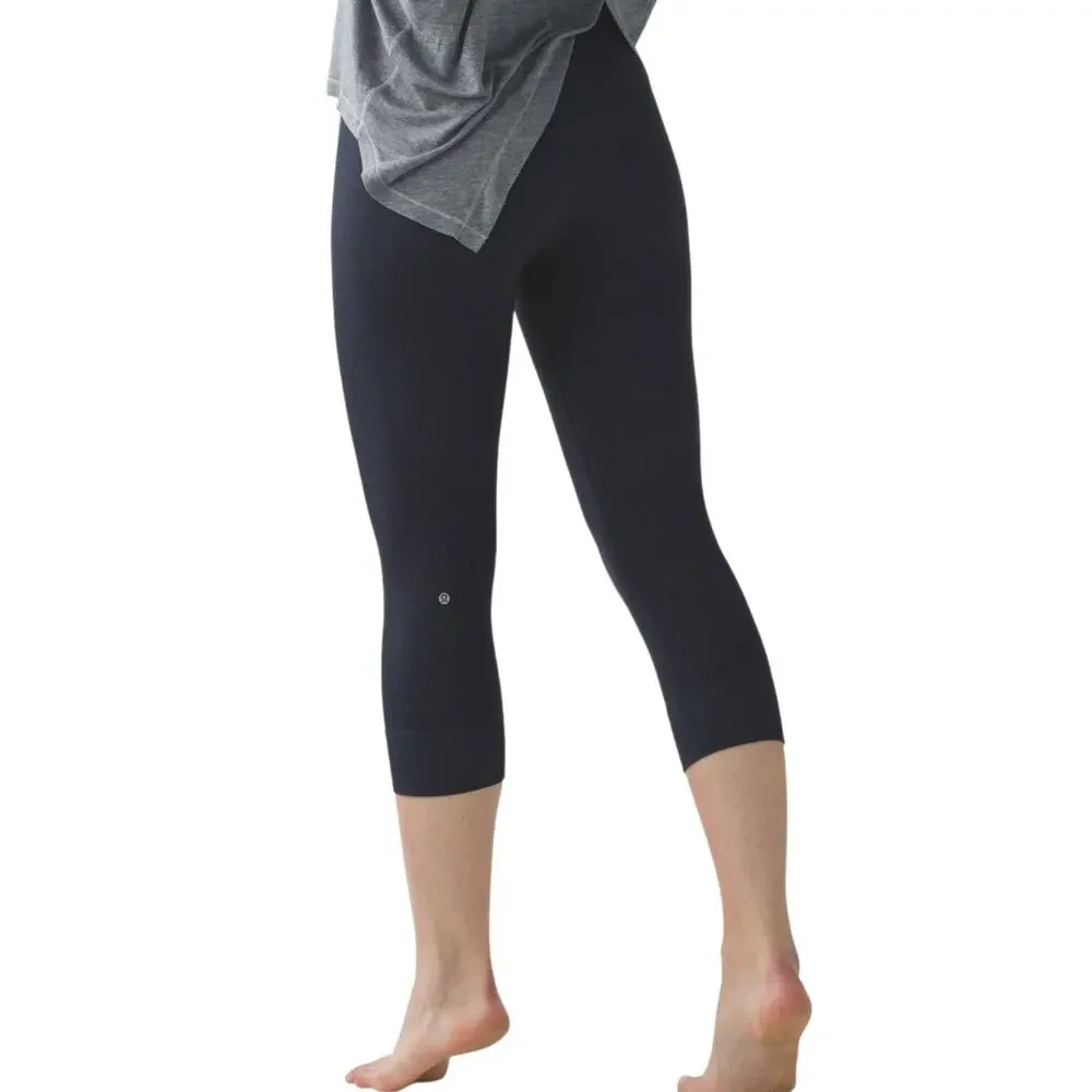 Lululemon Seamlessly Street Crop Heathered Naval Blue Leggings Women's 4 Pilates